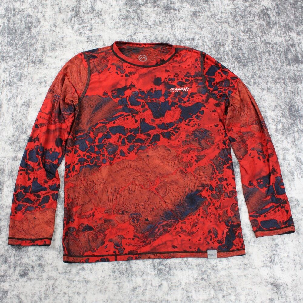 Magellan Outdoors Shirt Boys Size L Red Realtree Fish Ombre Long Sleeve Fishing